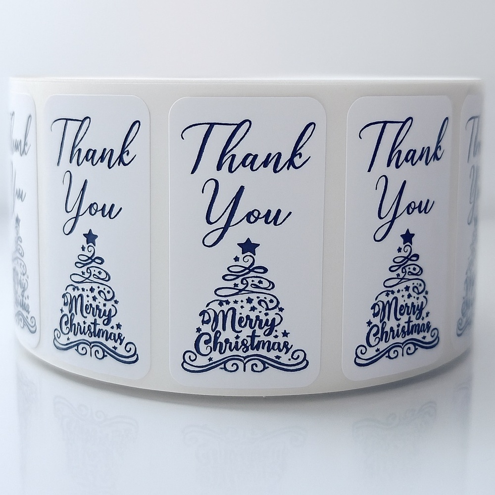 Christmas Thank You Stickers –Merry Christmas Tree Design – Small Business Label
